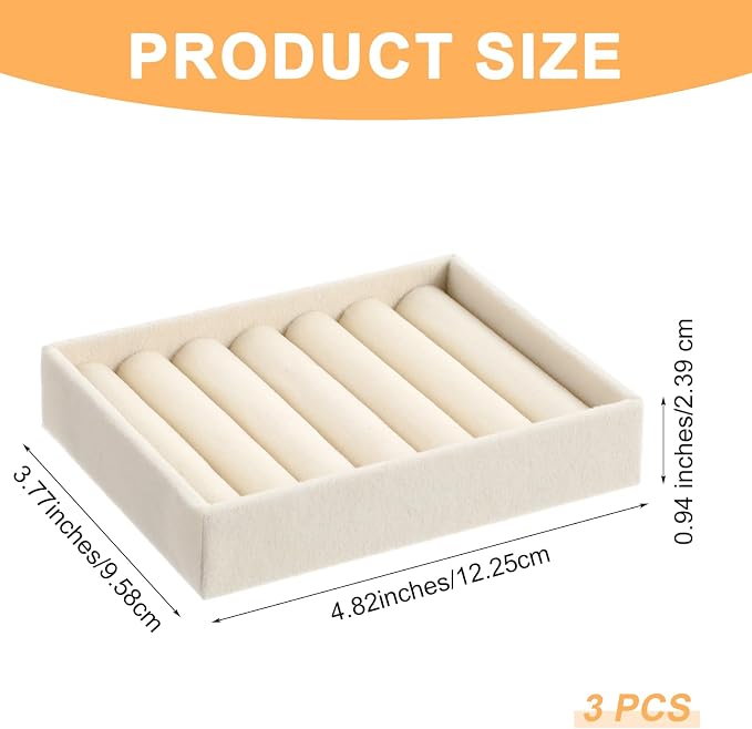 3PCS Small Jewelry Tray Set Organizer Velvet Jewelry Organizer Tray Stackable - Image 2