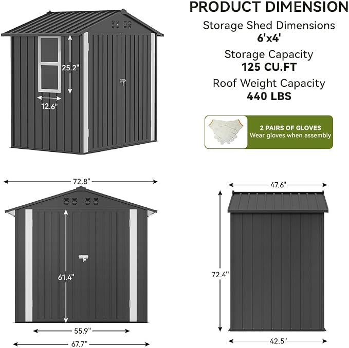 COMHOMA Shed Storage Outdoor Metal Windowed Lockable Garden Toolhouse - Image 2
