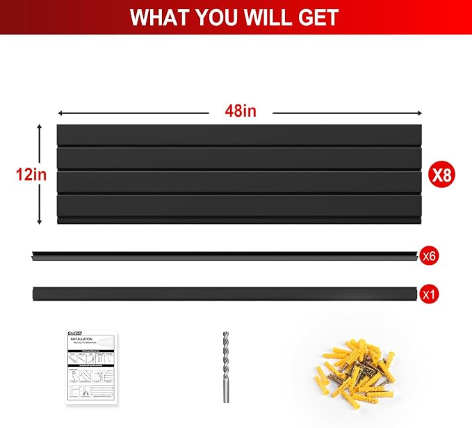 4'H x 8'W Slatwall Panel Garage Wall Organizer, Heavy Duty Interlocking Slat - Image 2