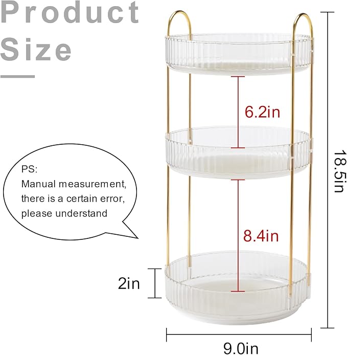 360° Rotating Makeup Organizer, Bathroom Make Up Spinning Holder Rack, Large - Image 3