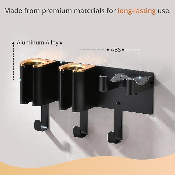 Hair Dryer Holder Wall Mount, Curling Iron Holder, 3 in 1 Hair Tool Organizer - Image 6