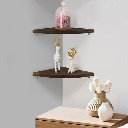 Joiishom Wood Corner Wall Shelves Set of 2, Solid Wood Corner Floating Shelves - Image 2