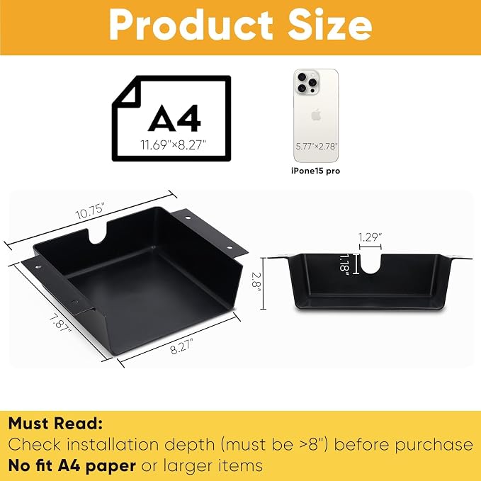 2 Pack Under Desk Hanging Shelf Drawer Organizer, Attachable Plastic Hidden - Image 6