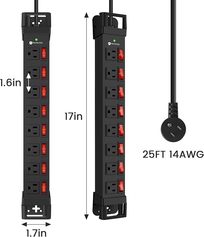 Heavy Duty Power Strip with Individual Switches, 8 Outlets 14 Gauge Industrial - Image 6