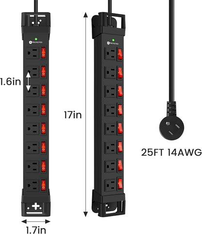 Heavy Duty Power Strip with Individual Switches, 8 Outlets 14 Gauge Industrial - Image 6