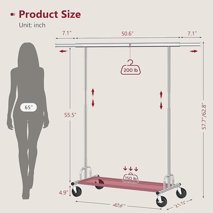 Tajsoon Clothing Rack Heavy Duty Clothes Rack Load 350 LBS, Rolling Clothes - Image 7