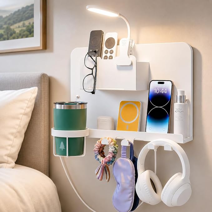 Floating Bedside Wall Shelf, Metal Bedside Wall Organizer by ODCPN