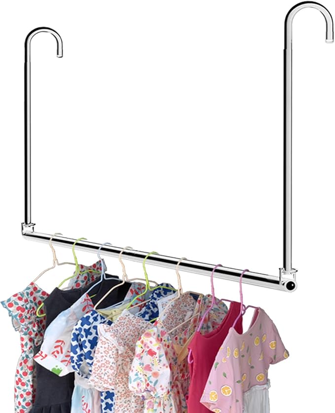 Closet Hanging Rod, Adjustable Width and Height Chrome | Space-Saving Clothes by HDbonemu