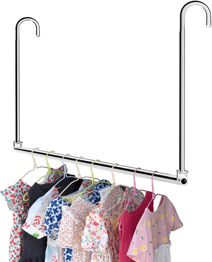 Closet Hanging Rod, Adjustable Width and Height Chrome | Space-Saving Clothes by HDbonemu