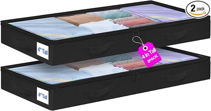 punemi Under Bed Storage Containers, Below 4 Inches Tall Low Profile Foldable by Punemi