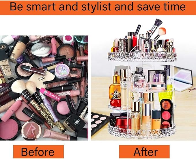 ZHIAI 360 Rotating Makeup Organizer, Large Capacity Cosmetics Organizer - Image 3