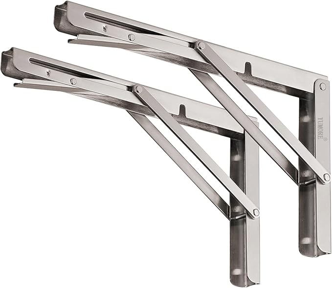 YUMORE Folding Shelf Brackets 12", Max Load: 330lb Heavy Duty Stainless Steel by YUMORE