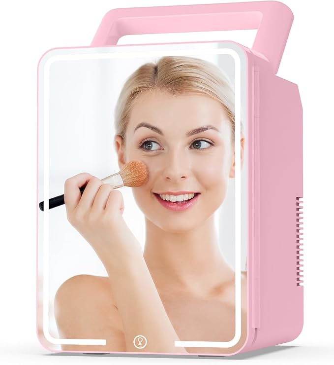 12L Skincare Fridge with Mirror & LED Lighting, 3-Mode Dimmable, Cooler & Warmer by Kikihouse