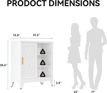 COFaR White 37" H Sliding Door Storage Cabinet, Half Open Half Closed Design - Image 2