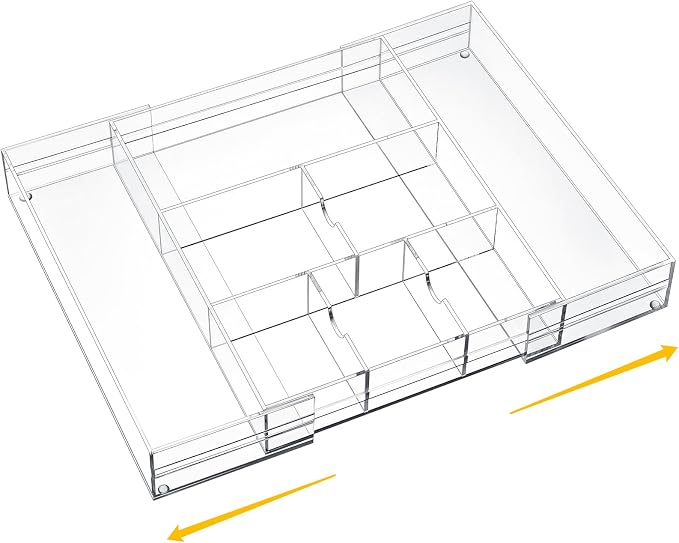 1 Pcs Acrylic Desk Drawer Organizer 2 Inch Height Expandable Drawer Organizer by Briwooody