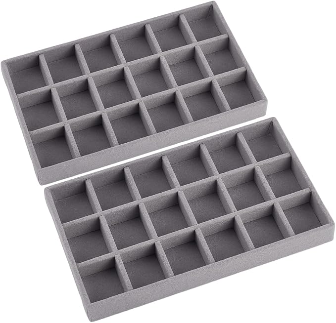 2Pcs 5 x 8.3 Inch 18 Grid Jewelry Tray Drawer Insert Velvet Earring Organizer by SOFPLATE