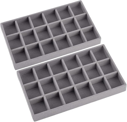 2Pcs 5 x 8.3 Inch 18 Grid Jewelry Tray Drawer Insert Velvet Earring Organizer by SOFPLATE