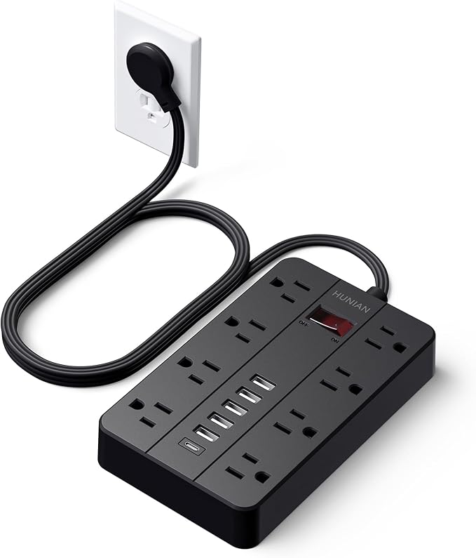 Power Strip with USB Ports, HUNIAN 5 Ft Extension Cord Flat Plug with 8 Outlets by HUNIAN