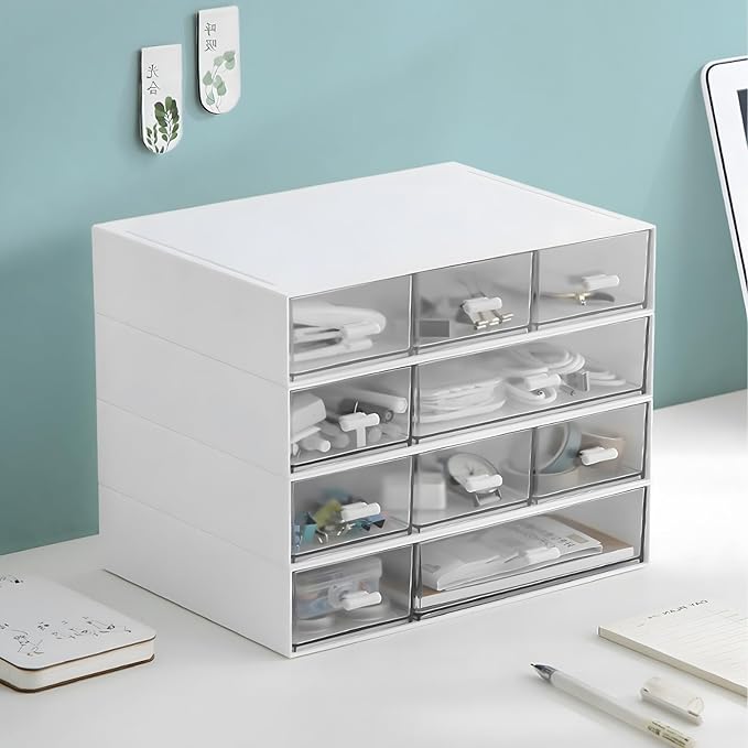 Desktop Organiser with 5 Drawers, Stackable Plastic Storage Box on Desk - Image 5