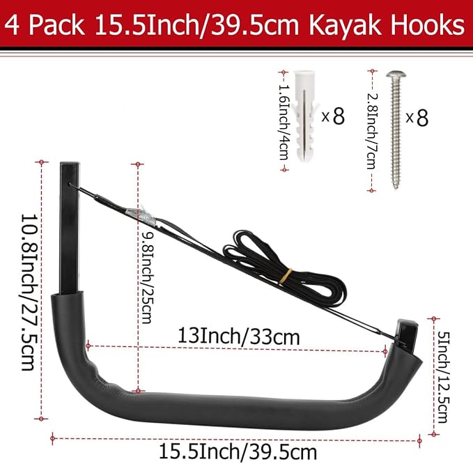 Kayak Storage Hooks, Wall Mount Garage Canoe Storage Hangers - Image 2