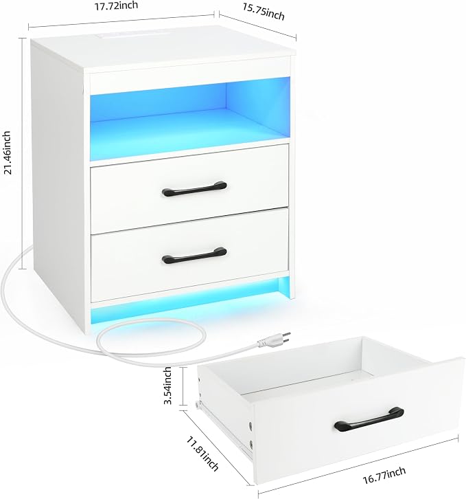 Night Stand with Charging Station and Ambient Light, LED Nightstand with USB-C - Image 3