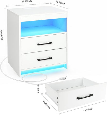 Night Stand with Charging Station and Ambient Light, LED Nightstand with USB-C - Image 3