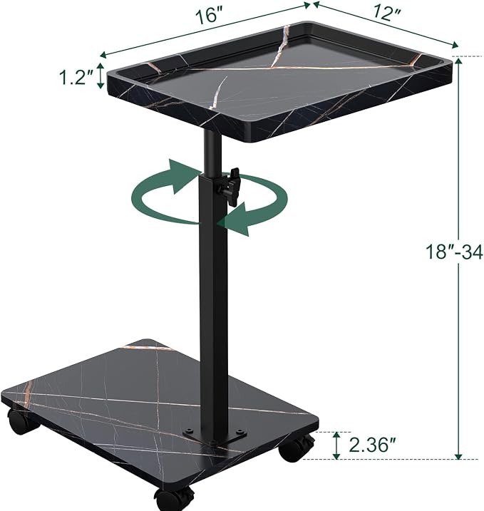 C Table End Table Adjustable Height, 360°Swivel TV Tray Table - Image 2