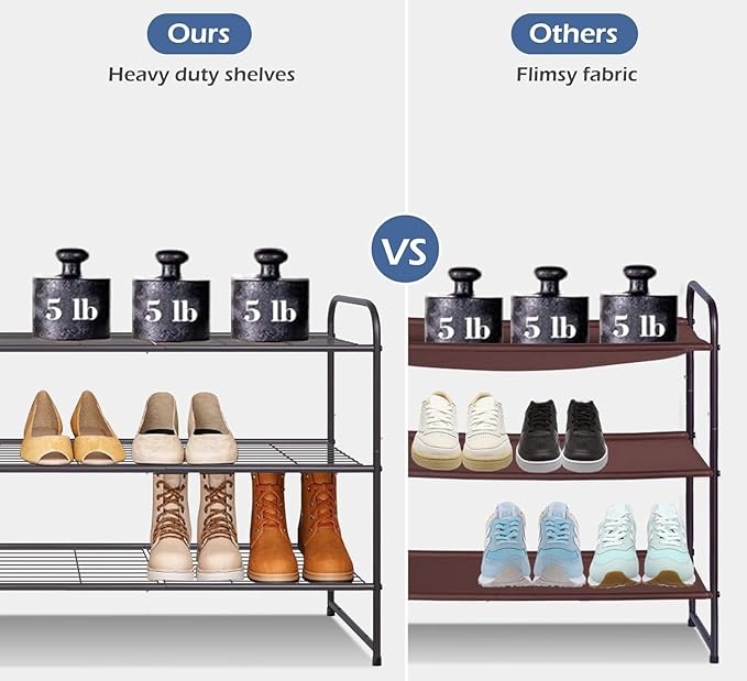 KEETDY Long 3 Tier Shoe Rack for Closet Wide Shoe Storage Organizer Stackable - Image 3