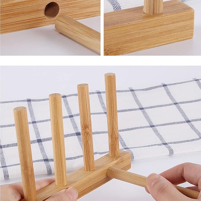 INNERNEED Bamboo Wooden Plate Racks Dish Stand Holder Kitchen Storage Cabinet - Image 7