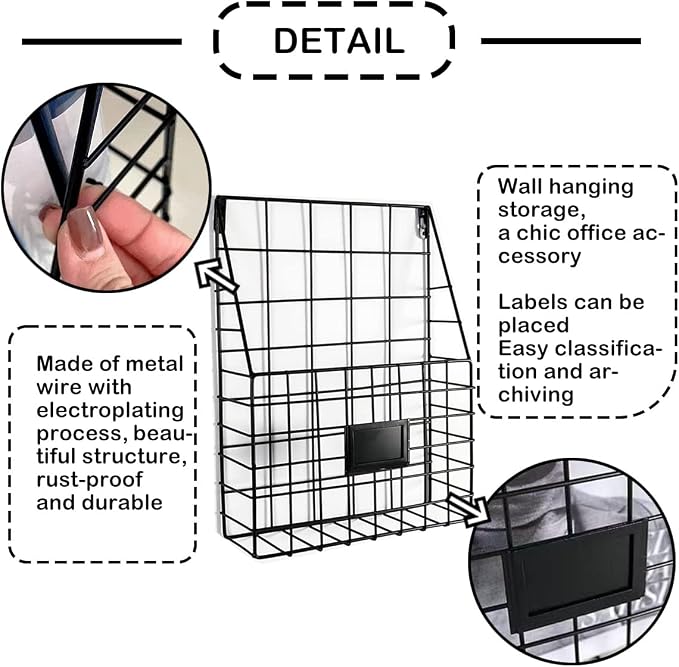 Hanging Wall File Rack 1Pack Office Hanging Magazine Rack Metal Mail Organizer - Image 3