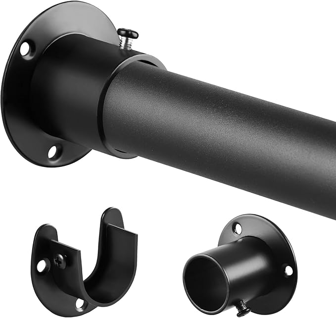 Heavy Duty Closet Rods for Hanging Clothes, Metal Black 1.3 Inch Diameter by Luvenia