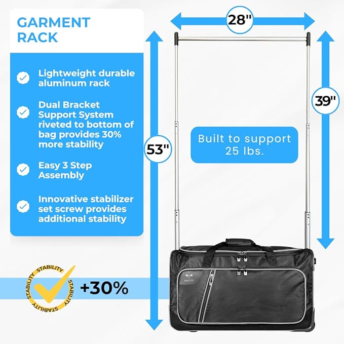 Travolution Dance Bag with Garment Rack, 24 Inch Rolling Duffel With Wheels - Image 5