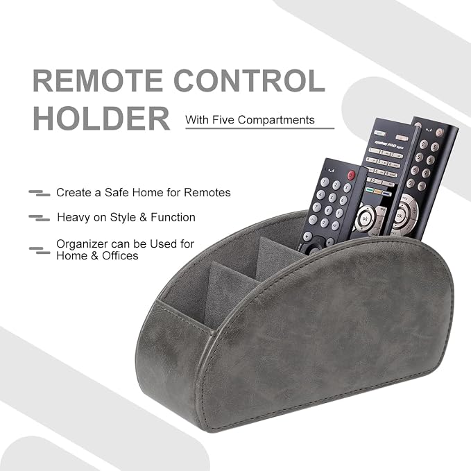 TV Remote Control Holder with 5 Compartments, Pu Leather Remote Caddy/Tray - Image 3