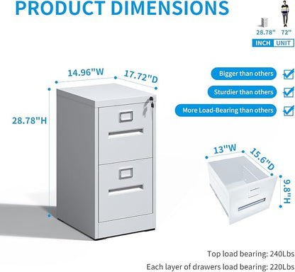 2 Drawer File Cabinet with Lock, Metal Vertical Filing Storage Cabinet - Image 3