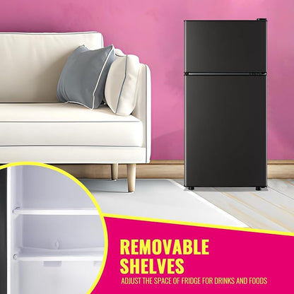 Mini Fridge with Top Freezer Apartment Size Dual Door Compact Small Refrigerator - Image 7