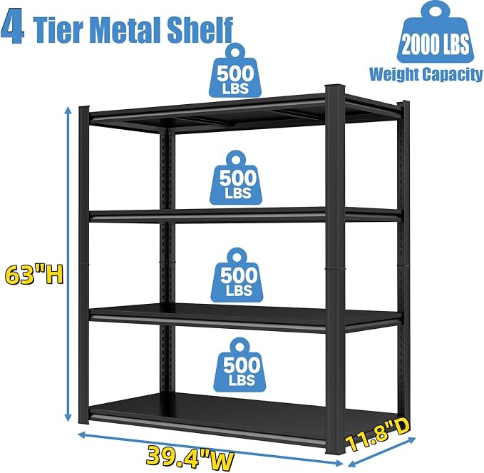 Garage Storage Shelves, 5 Tier Shelving Unit, 40 inch Wide, 18” Deep, 78” Tall - Image 3