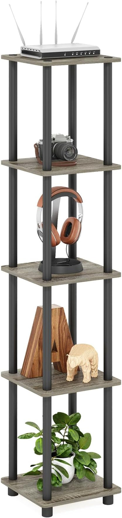 FURINNO Turn-N-Tube 5-Tier Corner Square Rack Display Shelf, French Oak by Furinno-FitsYourSpaceFitsYourBudget