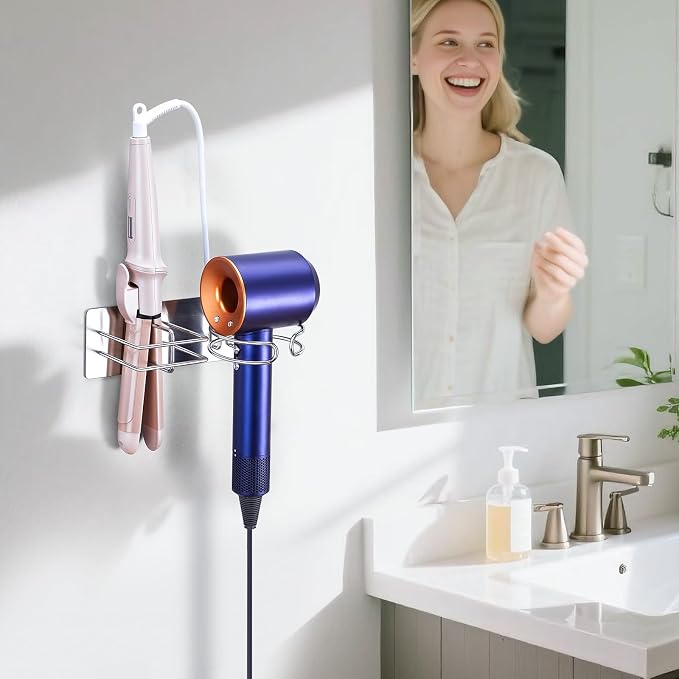 Hair Straightener Holder Hair Dryer Holder Wall Mounted, Blow Dryer and Curling - Image 4