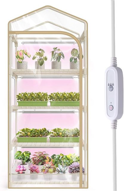 Mini Indoor Greenhouse with Grow Light, 4 Tiers Plant Shelf with 1.6FT 20W Full by SpeePlant