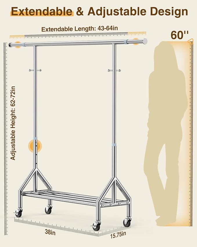 Upgraded 100% Stainless Steel Clothing Rack Load 760LBS, Heavy Duty Clothes - Image 6