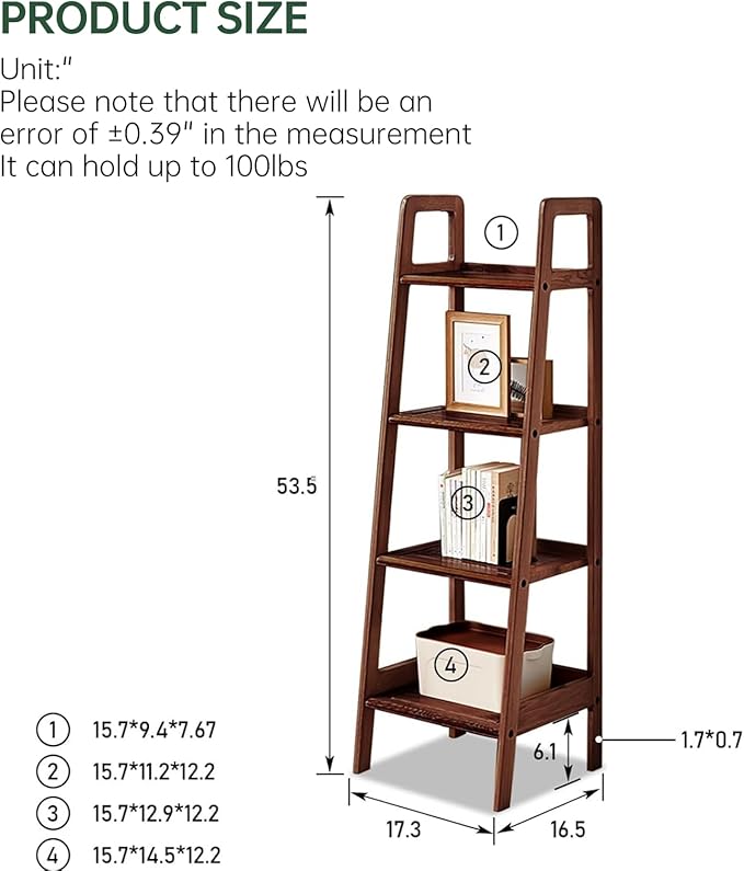 100% Solid Oak 4 Tier Ladder Shelf, Small Bookshelf, Ladder Bookshelf, Bookcase - Image 2