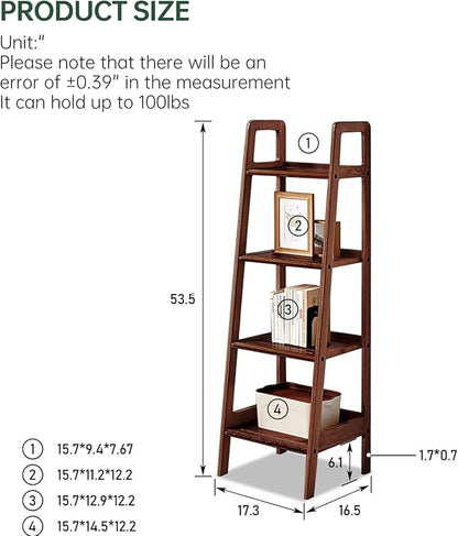 100% Solid Oak 4 Tier Ladder Shelf, Small Bookshelf, Ladder Bookshelf, Bookcase - Image 2