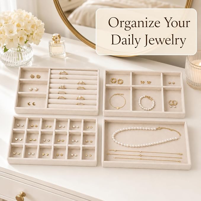 4 Pack Stackable Jewelry Organizer Tray Set - Image 2