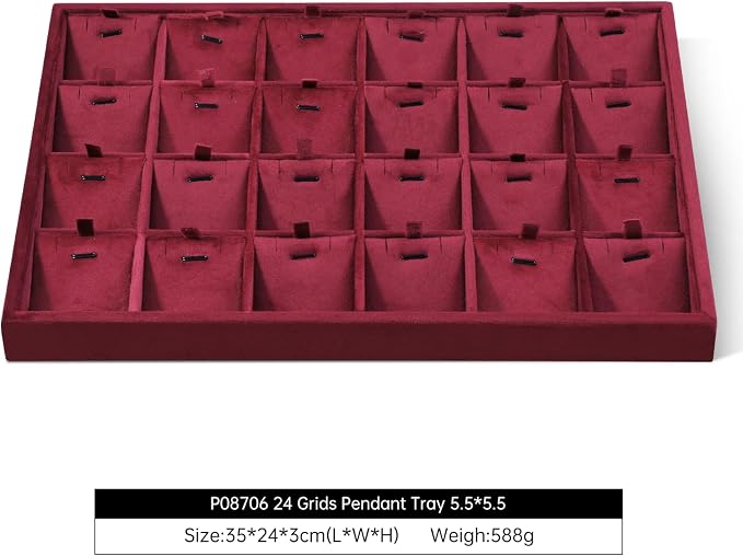 Velvet Necklace Display Tray, Stackable 24 Grid Insert Pendant Necklaces - Image 2