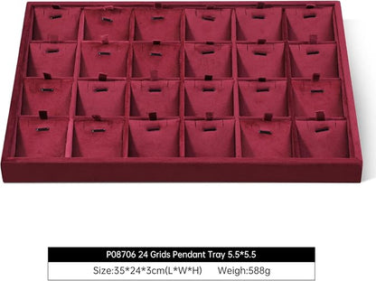 Velvet Necklace Display Tray, Stackable 24 Grid Insert Pendant Necklaces - Image 2