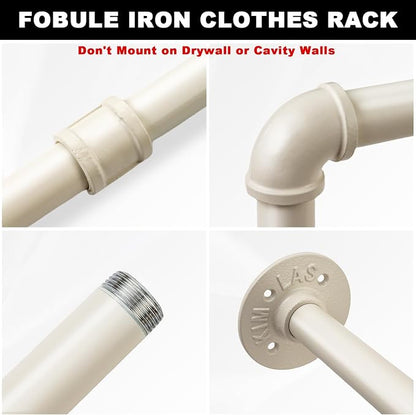 48" White Wall Mounted Clothes Rack, Industrial Pipe Iron Garment Bar, - Image 5