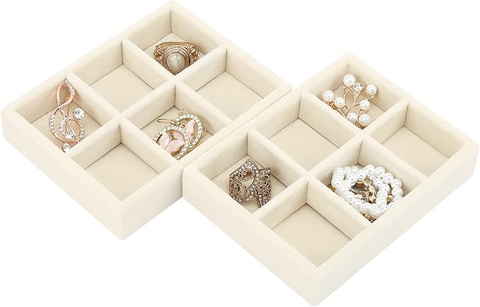 DesignSter Small Jewelry Tray-Ring Organizer 2PCS Premium Velvet Rings Earrings - Image 2