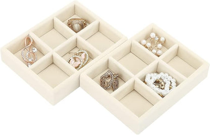 DesignSter Small Jewelry Tray-Ring Organizer 2PCS Premium Velvet Rings Earrings - Image 2