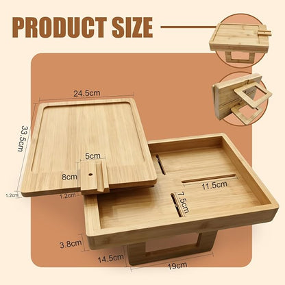 Bamboo Sofa Arm Tray Rotating Tabletop Couch Arm Table | Storage & Phone Holder - Image 2