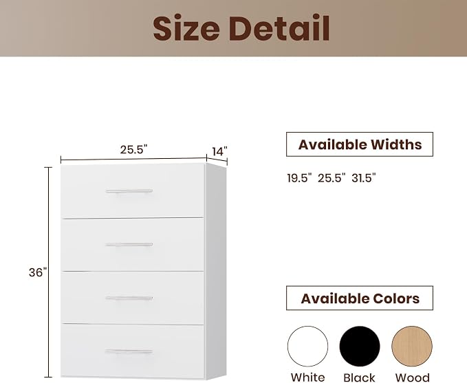 ROOMTEC 25.5" 4 Drawer Short Tower Closet Unit, Modular Closet System - Image 2